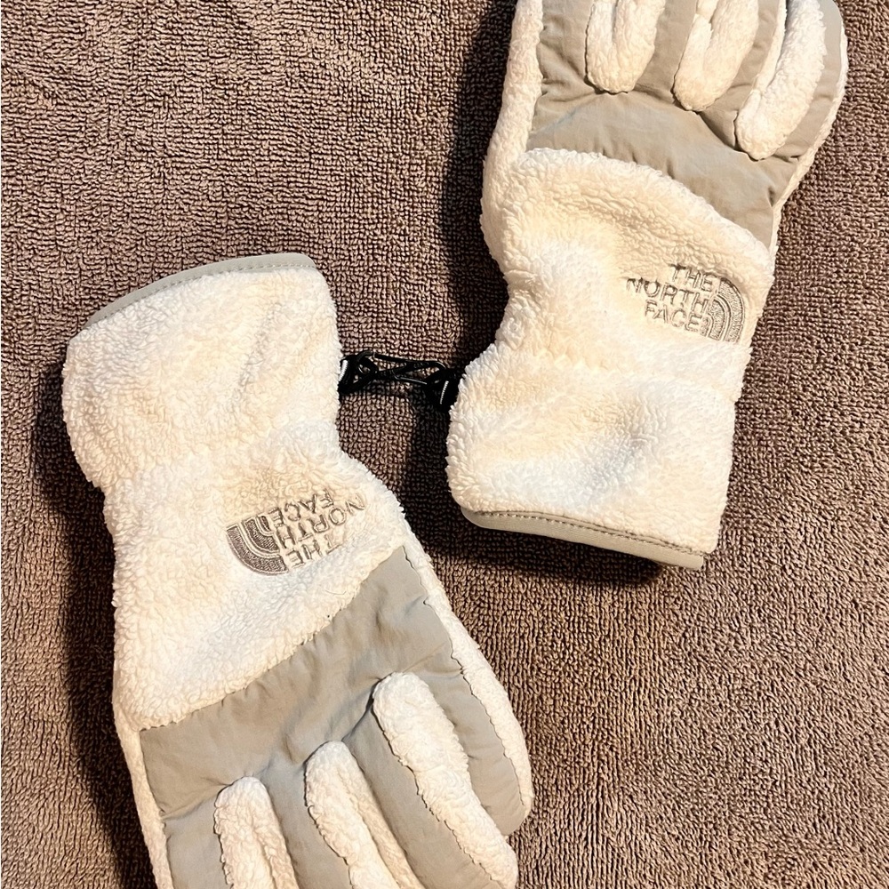 North Face fleece white gloves, size M
